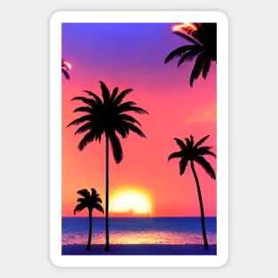 Hot Summer Sunset Palm Tree Beach Ocean Artistic Paradise Sticker